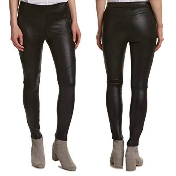 Free People Faux Leather Pants Size 30 Skinny Pull On Black Spitfire Shiny EUC - Picture 1 of 8